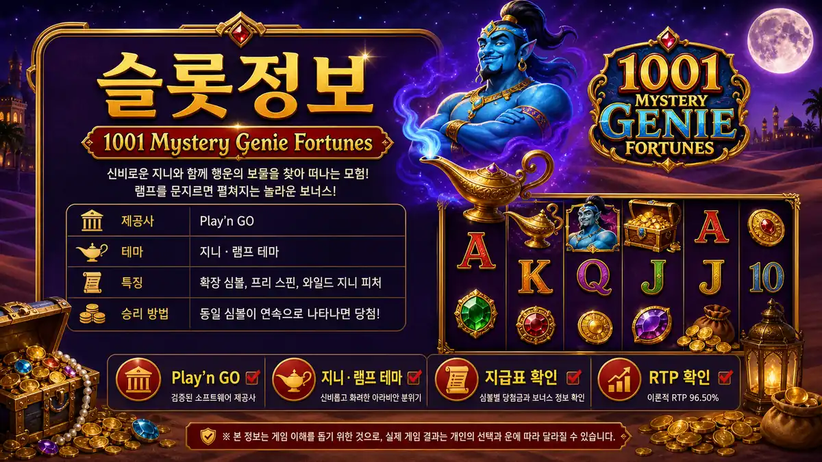 1001 Mystery Genie Fortunes 슬롯게임의 기본 정보와 지급표 확인 기준 이미지
