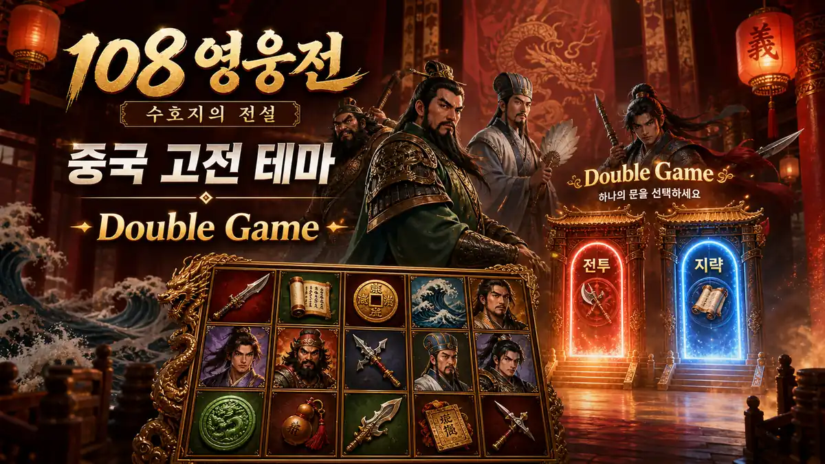 108 Heroes Water Margin 중국 고전 테마와 Double Game 기능을 설명하는 본문 이미지