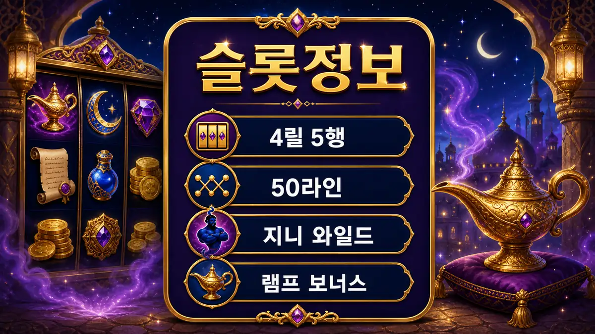3 Genie Wishes 슬롯게임의 4릴 5행과 50라인 구조를 정리한 본문 이미지