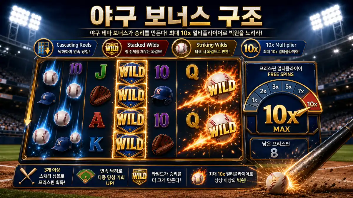 3rd Base Cascading Reels와 Wild 보너스 구조를 설명하는 본문 이미지