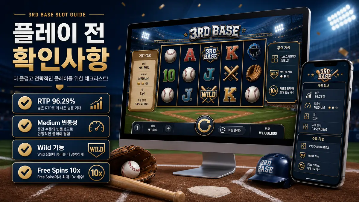 3rd Base 플레이 전 RTP와 Wild 기능 확인사항 이미지