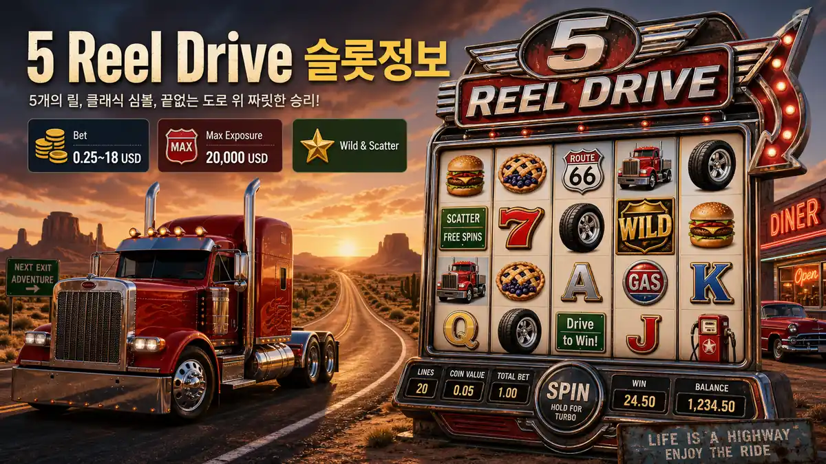 5 Reel Drive 슬롯게임 베팅 범위와 Wild Scatter 구조를 정리한 본문 이미지