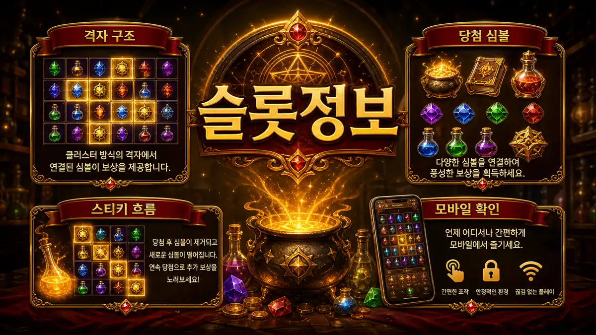 이 게임의 격자 구조와 당첨 심볼 흐름을 설명하는 본문 이미지
