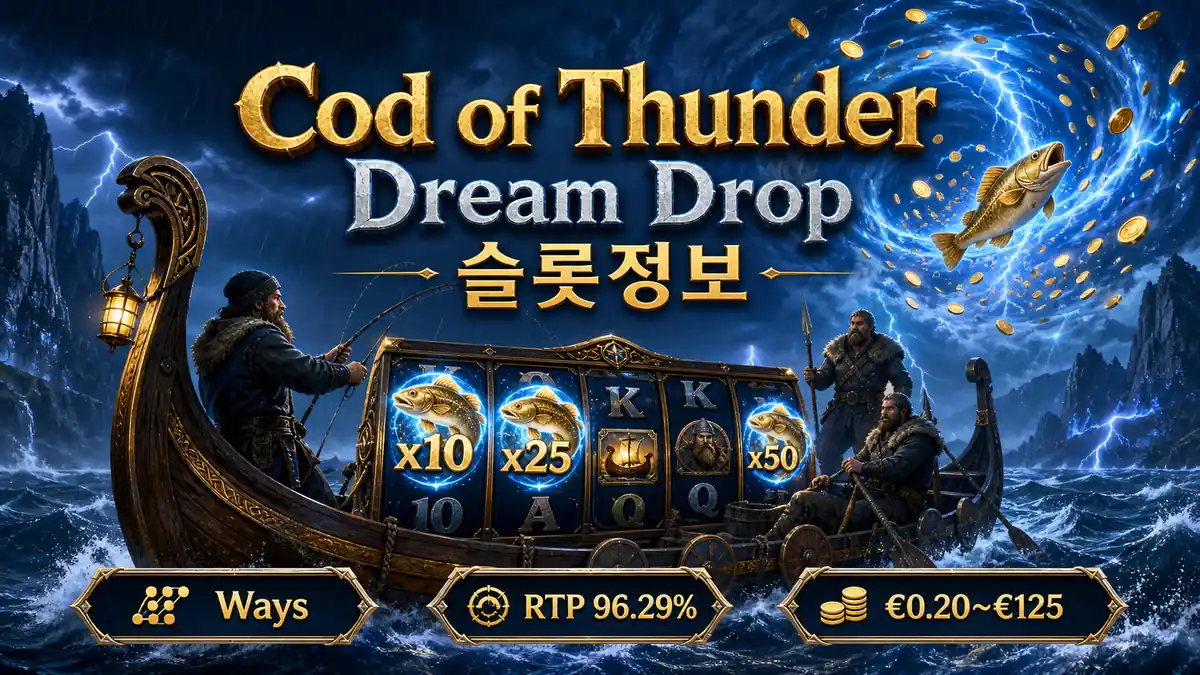 Cod of Thunder Dream Drop 슬롯게임 RTP와 베팅 범위를 정리한 본문 이미지