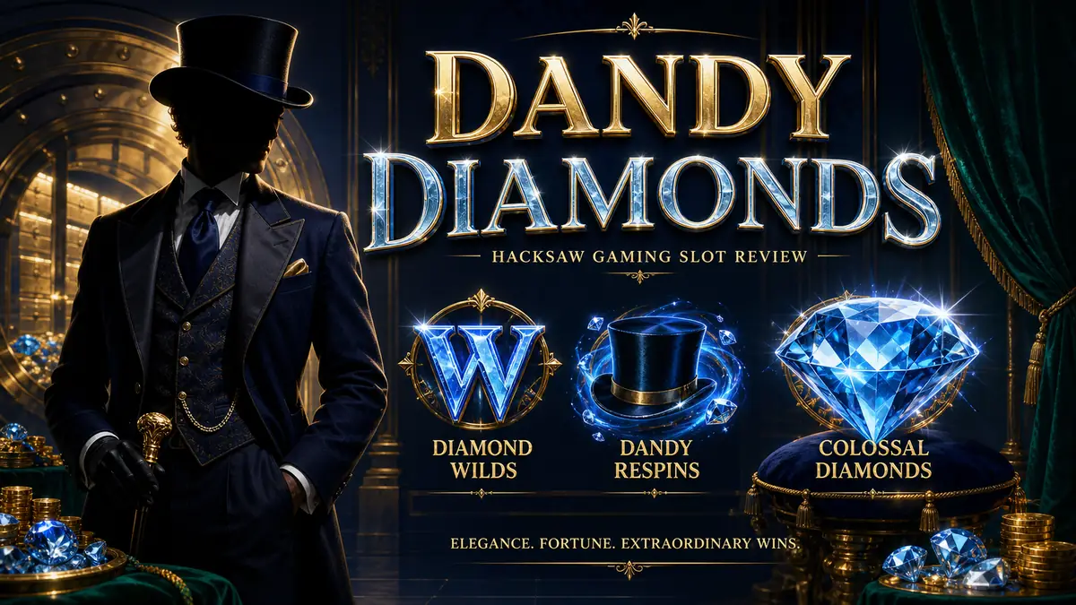 Dandy Diamonds 슬롯게임 Diamond Wild, Dandy Respins, Colossal Diamond 기능을 정리한 본문 이미지