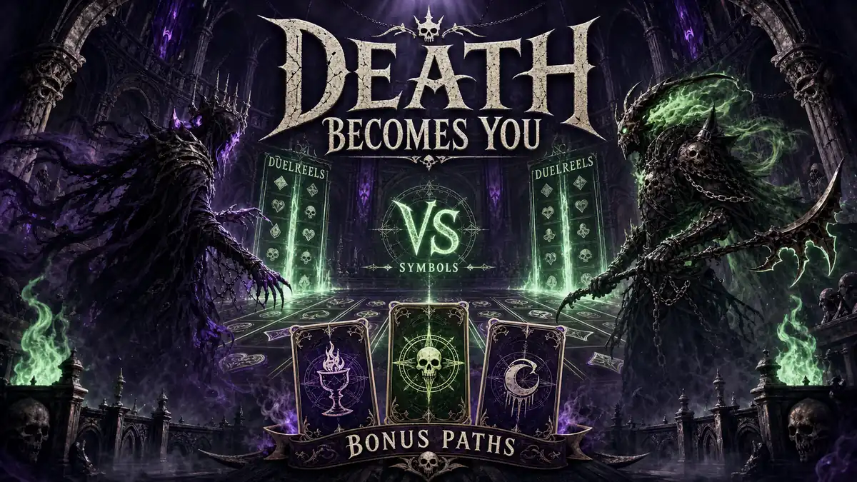 Death Becomes You 슬롯게임 DuelReels, VS 심볼, 보너스 경로를 표현한 생성 본문 이미지