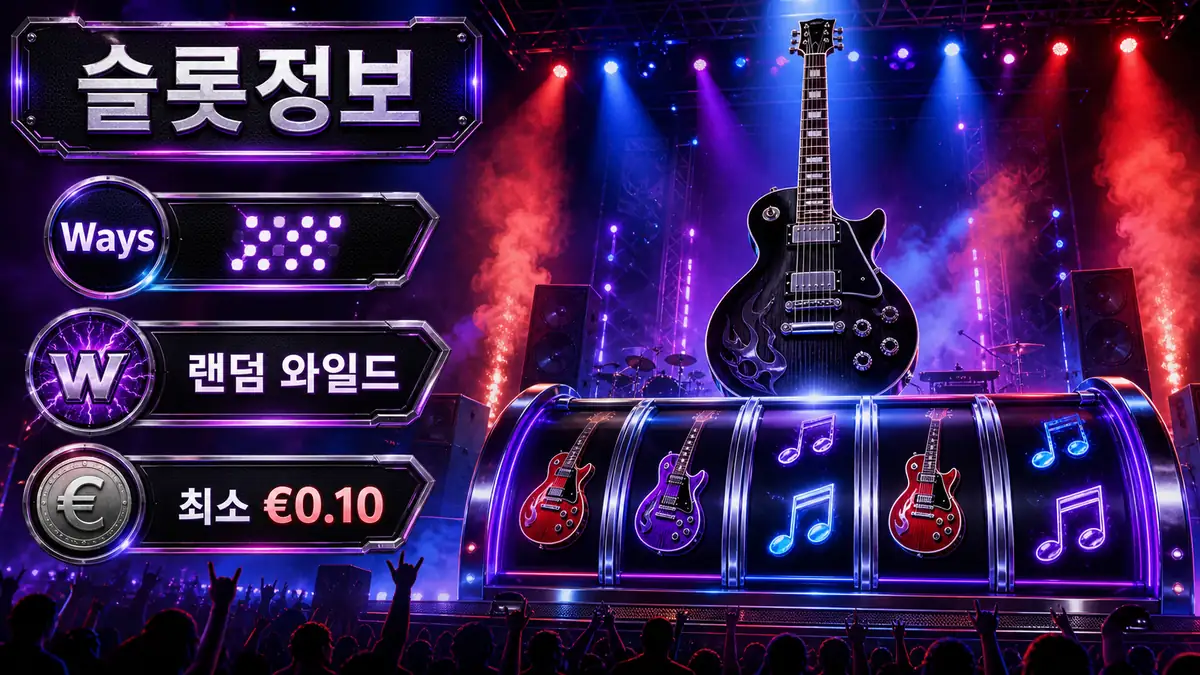 Guitar Quest 슬롯게임 Ways와 랜덤 와일드 정보를 정리한 본문 이미지