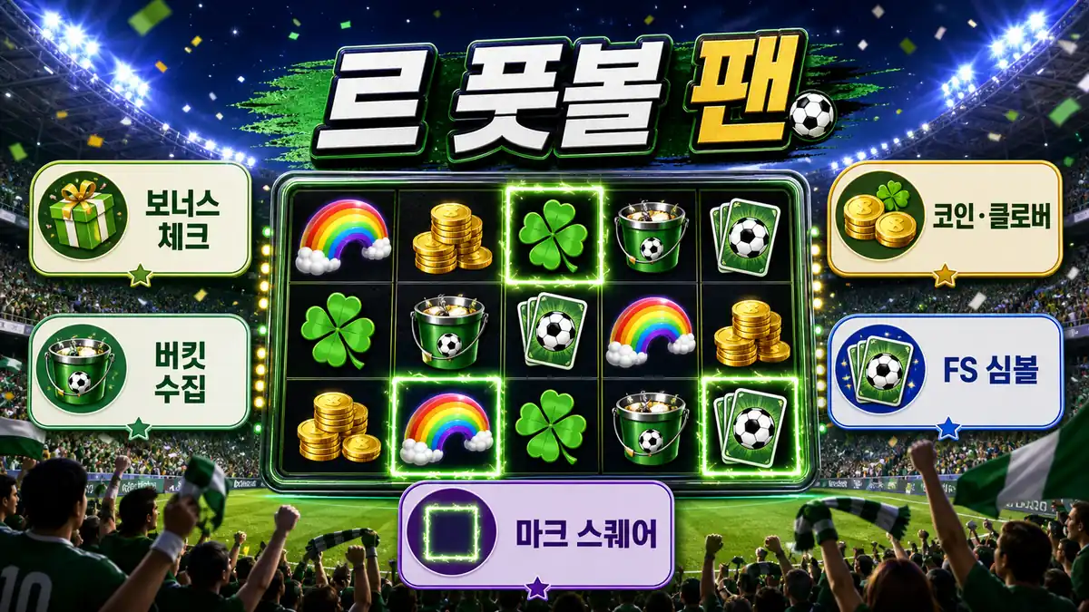 Le Football Fan 슬롯게임 보너스 체크 포인트를 정리한 한글 인포그래픽 이미지