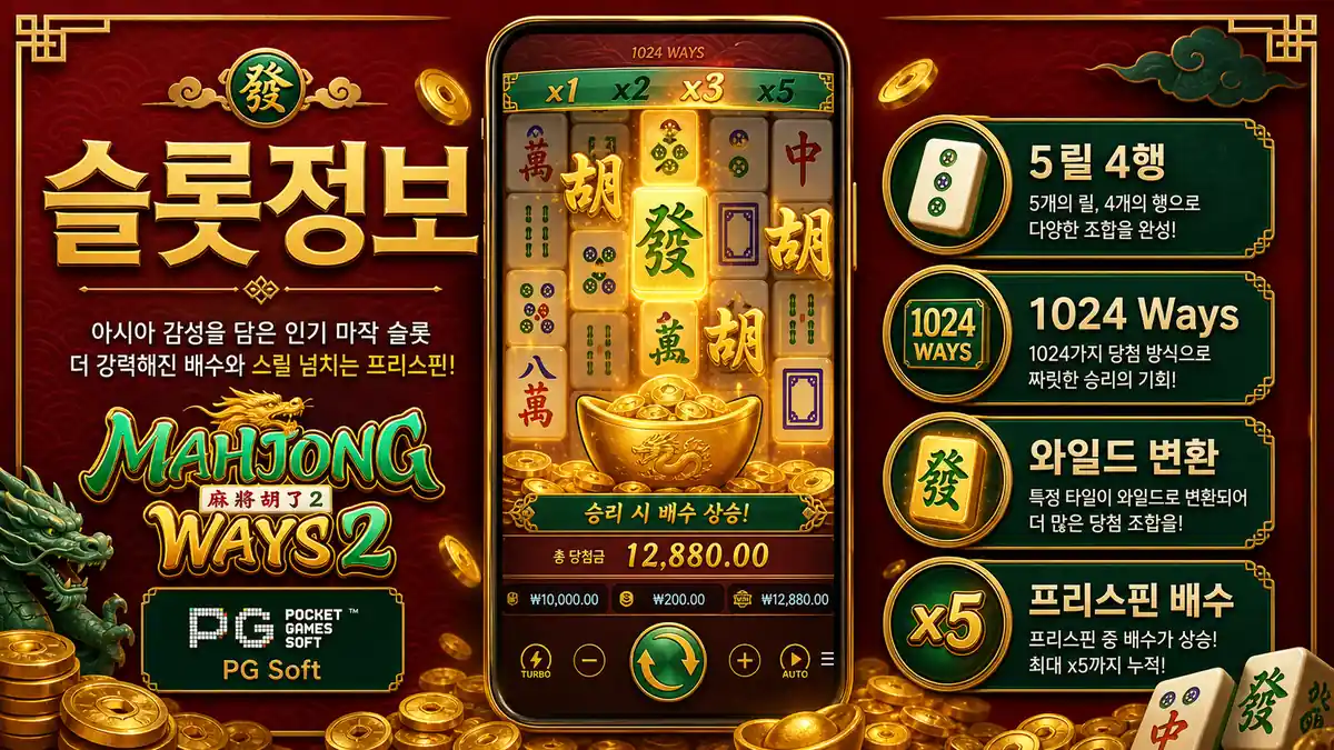 Mahjong Ways 2 슬롯게임의 5릴 4행과 1024 Ways 구조를 정리한 본문 이미지
