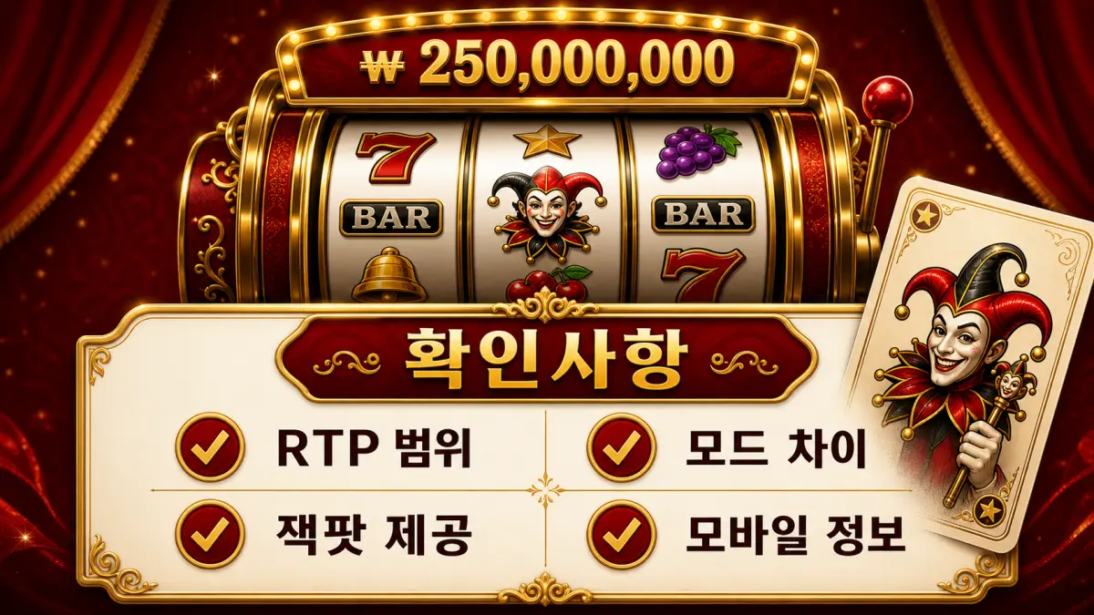 Mega Joker 슬롯게임의 RTP 범위와 모드 차이 잭팟 제공 여부를 정리한 본문 이미지