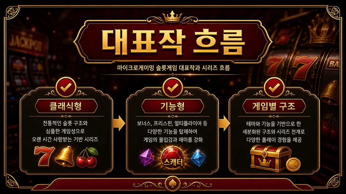 마이크로게이밍 슬롯게임 대표작과 시리즈 흐름을 설명하는 본문 이미지