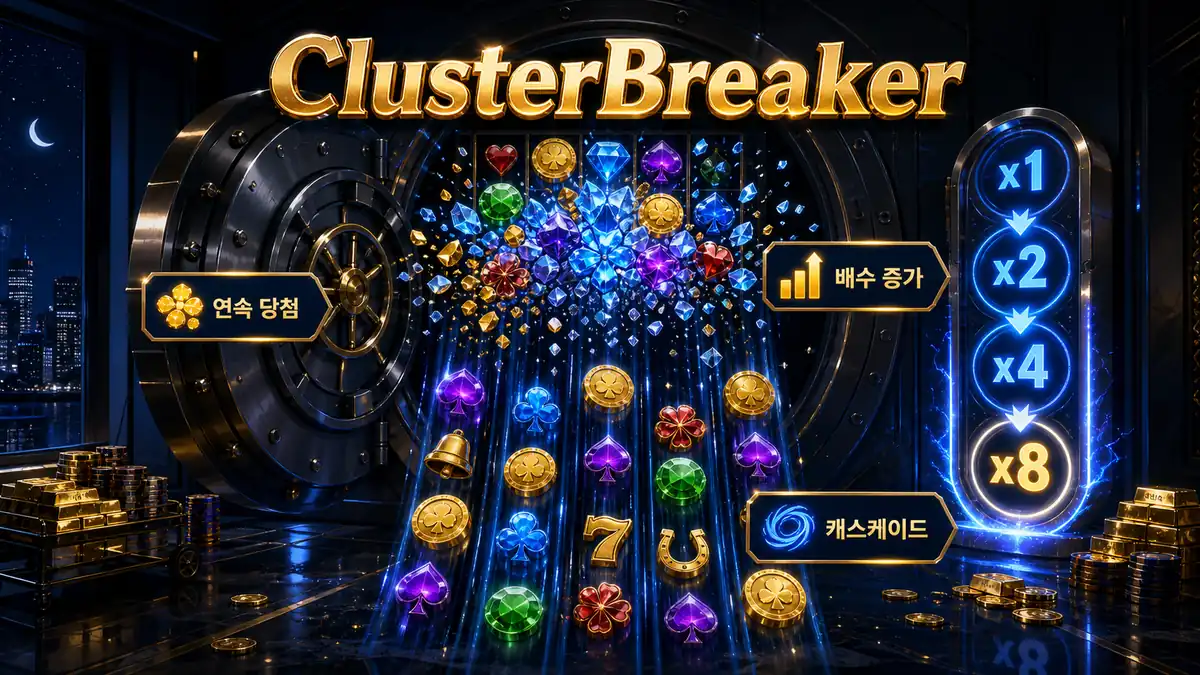 Midnight Marauder ClusterBreaker 연속 당첨과 배수 증가 구조를 설명하는 본문 이미지
