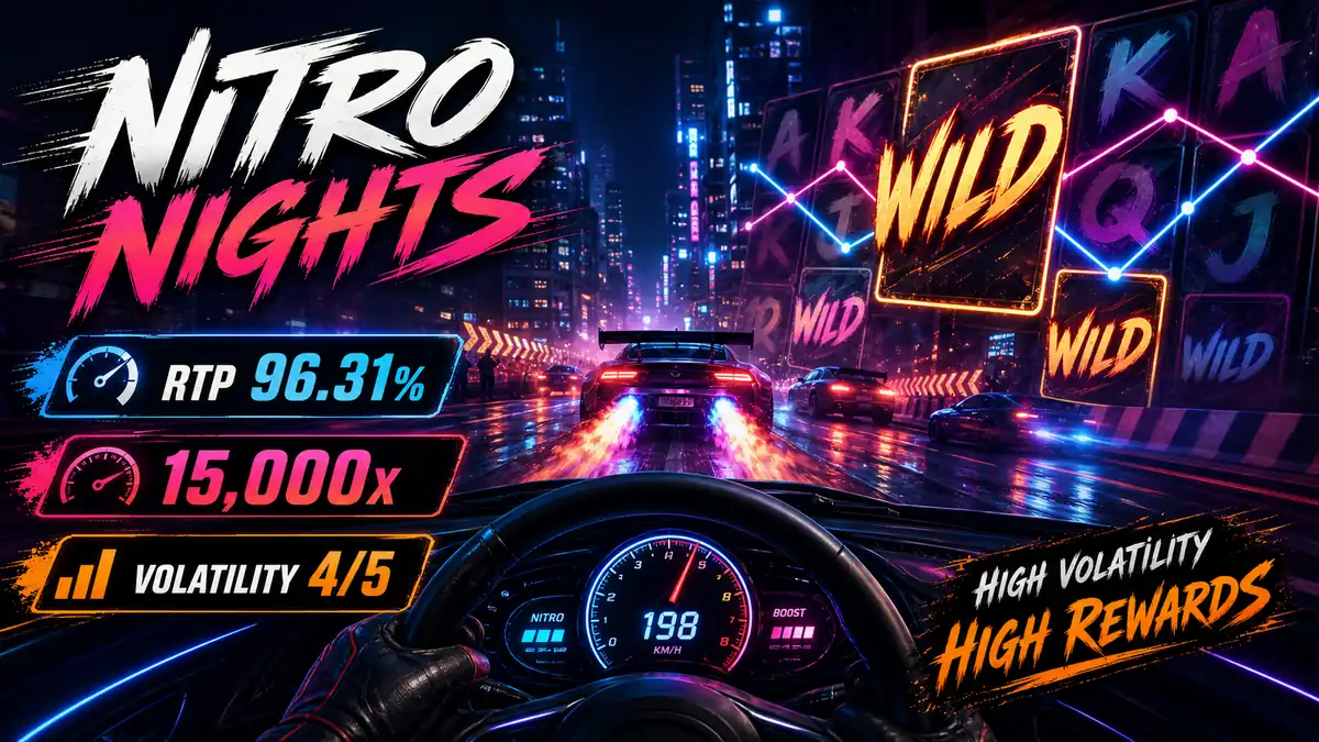 Nitro Nights 슬롯게임 RTP 96.31%, 최대 승리 15000배, 변동성 4/5를 정리한 본문 이미지