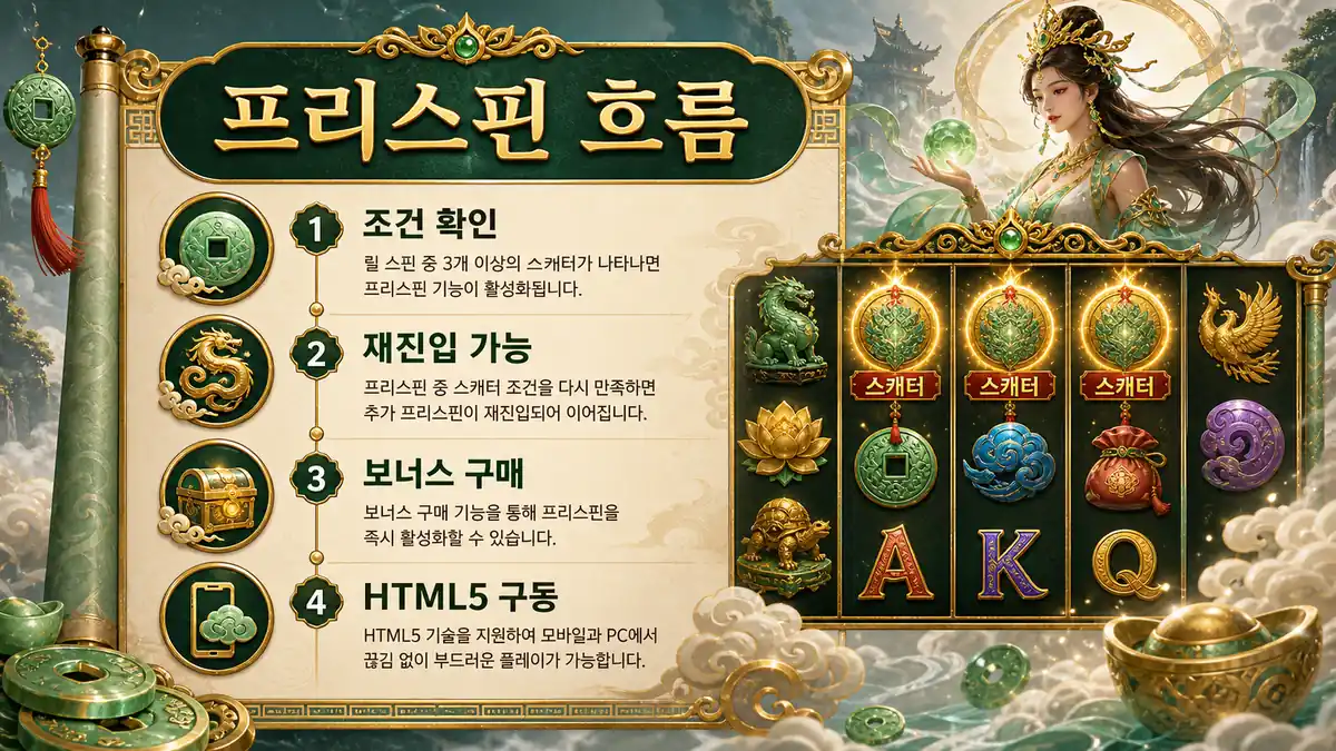 Nuwa Deluxe 슬롯게임의 프리스핀과 HTML5 지원 흐름을 설명하는 본문 이미지
