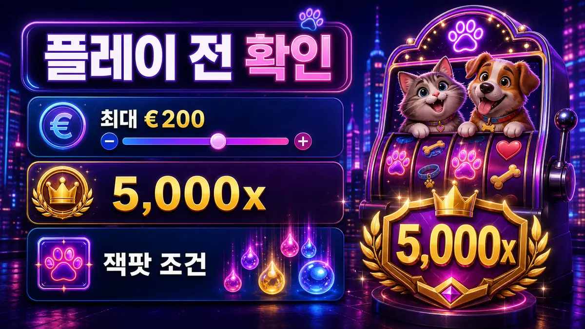 Purrrminator Dream Drop 플레이 전 최대 베팅과 잭팟 조건 확인사항 이미지