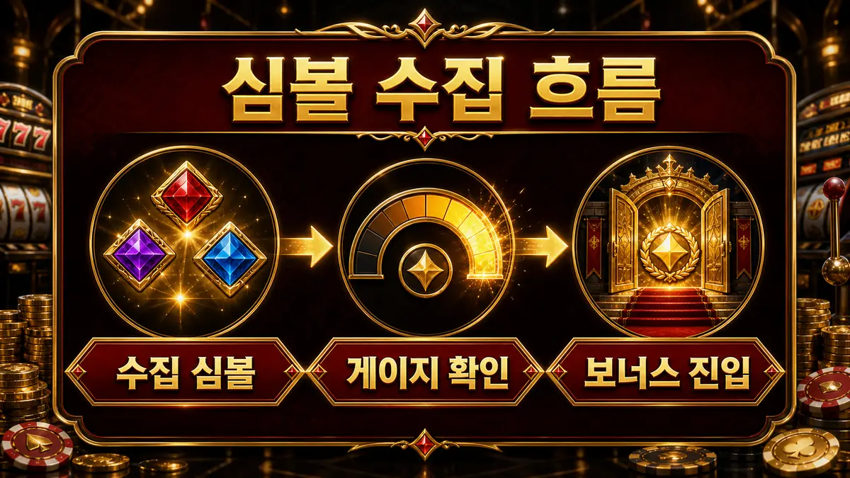 푸시 게이밍 슬롯게임의 심볼 수집과 게이지 흐름을 설명하는 본문 이미지