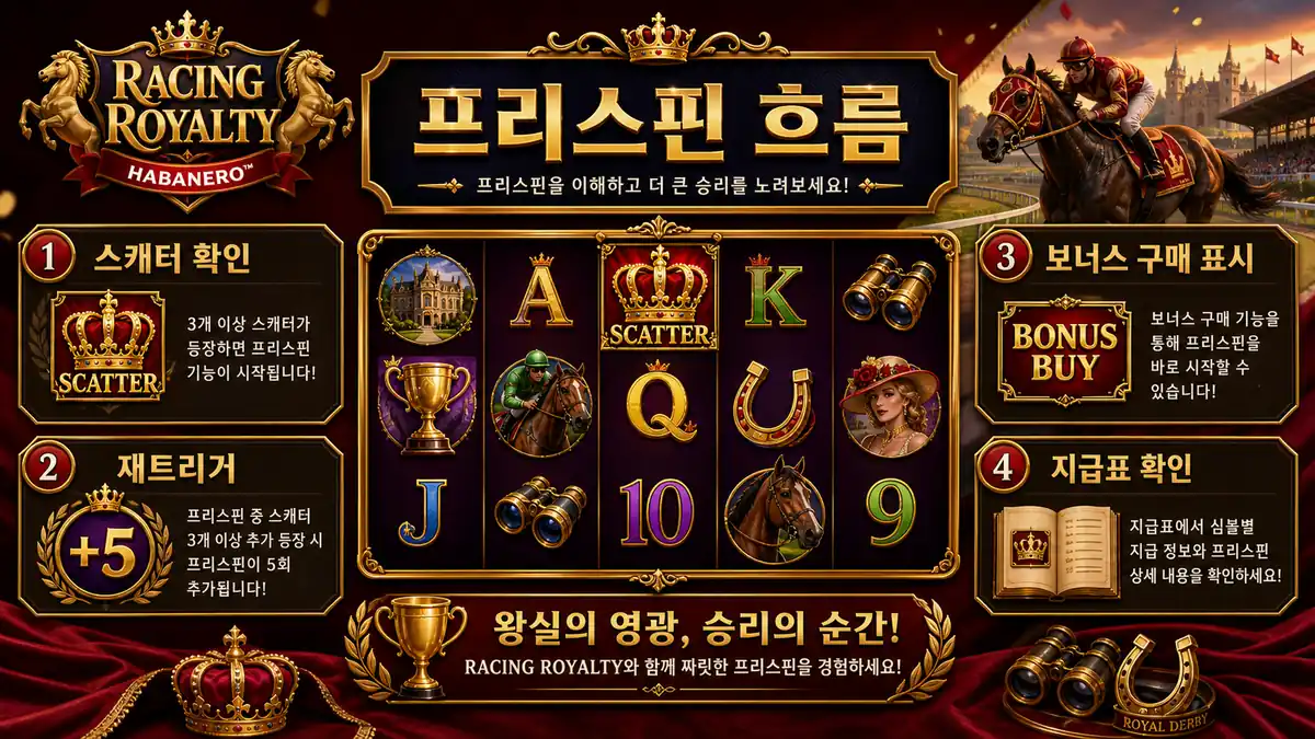 Racing Royalty 슬롯게임 프리스핀과 보너스 구매 확인 흐름 이미지
