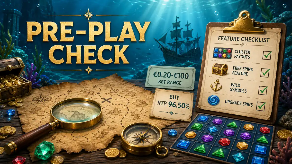 Treasure Tumble 플레이 전 RTP와 기능 조건 확인사항 이미지