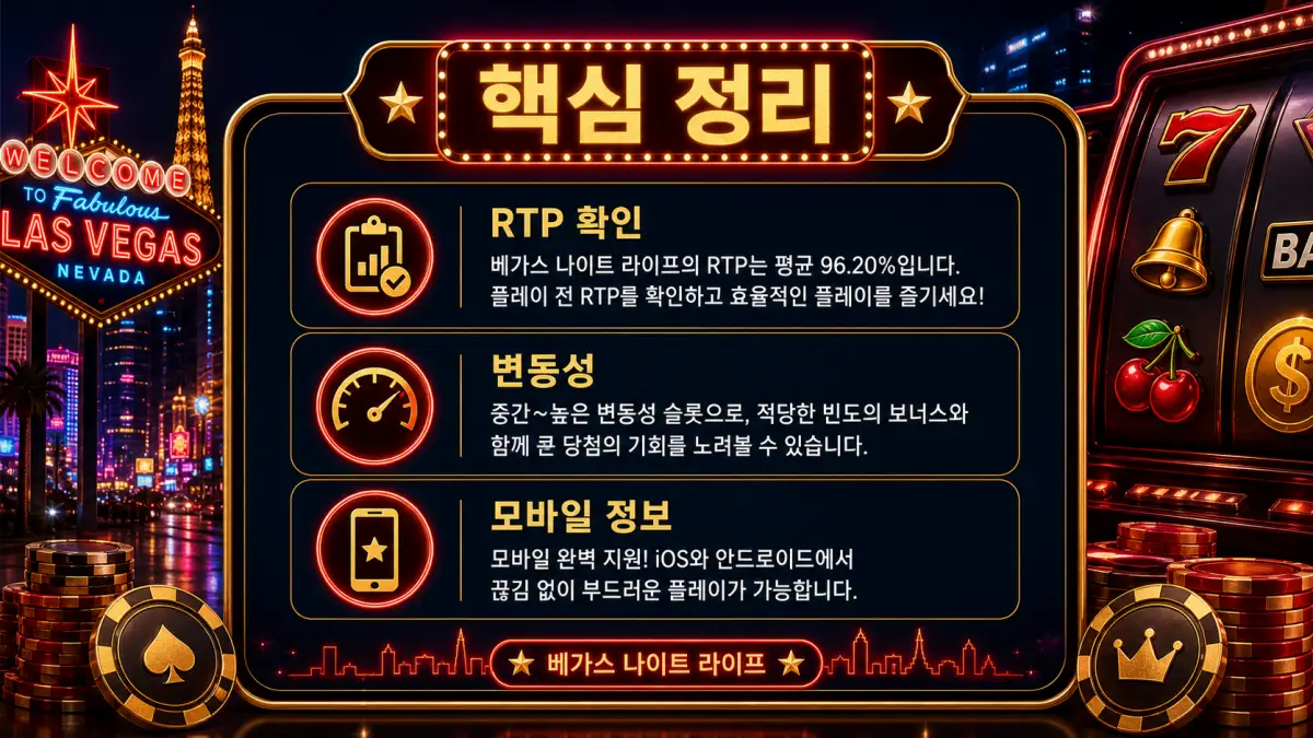 Vegas Night Life 슬롯게임의 RTP 변동성 모바일 정보 확인을 정리한 본문 이미지