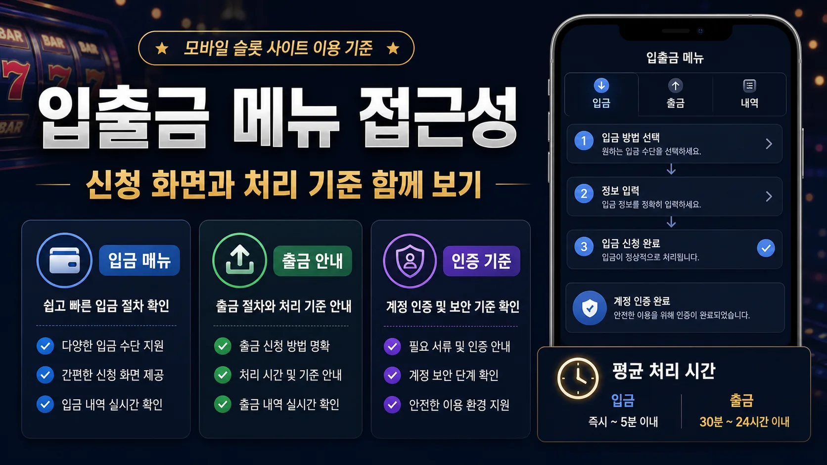 모바일 슬롯사이트 이용 기준 입출금 메뉴 접근성 이미지