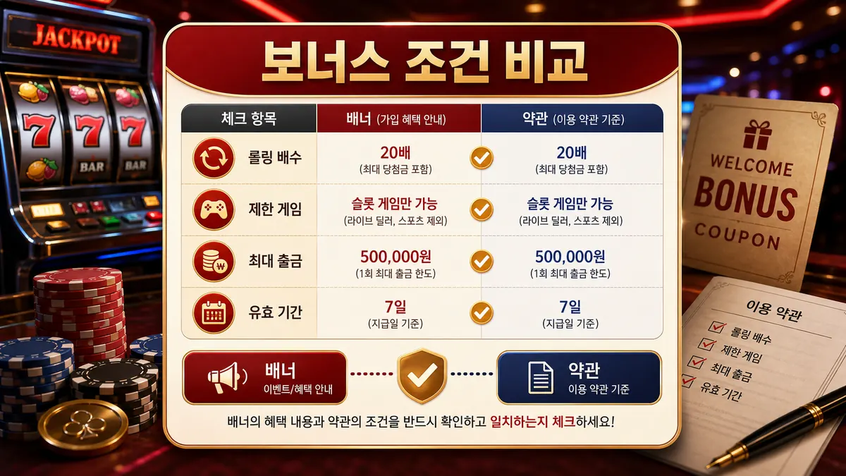 신규 슬롯사이트 보너스 조건 비교 이미지