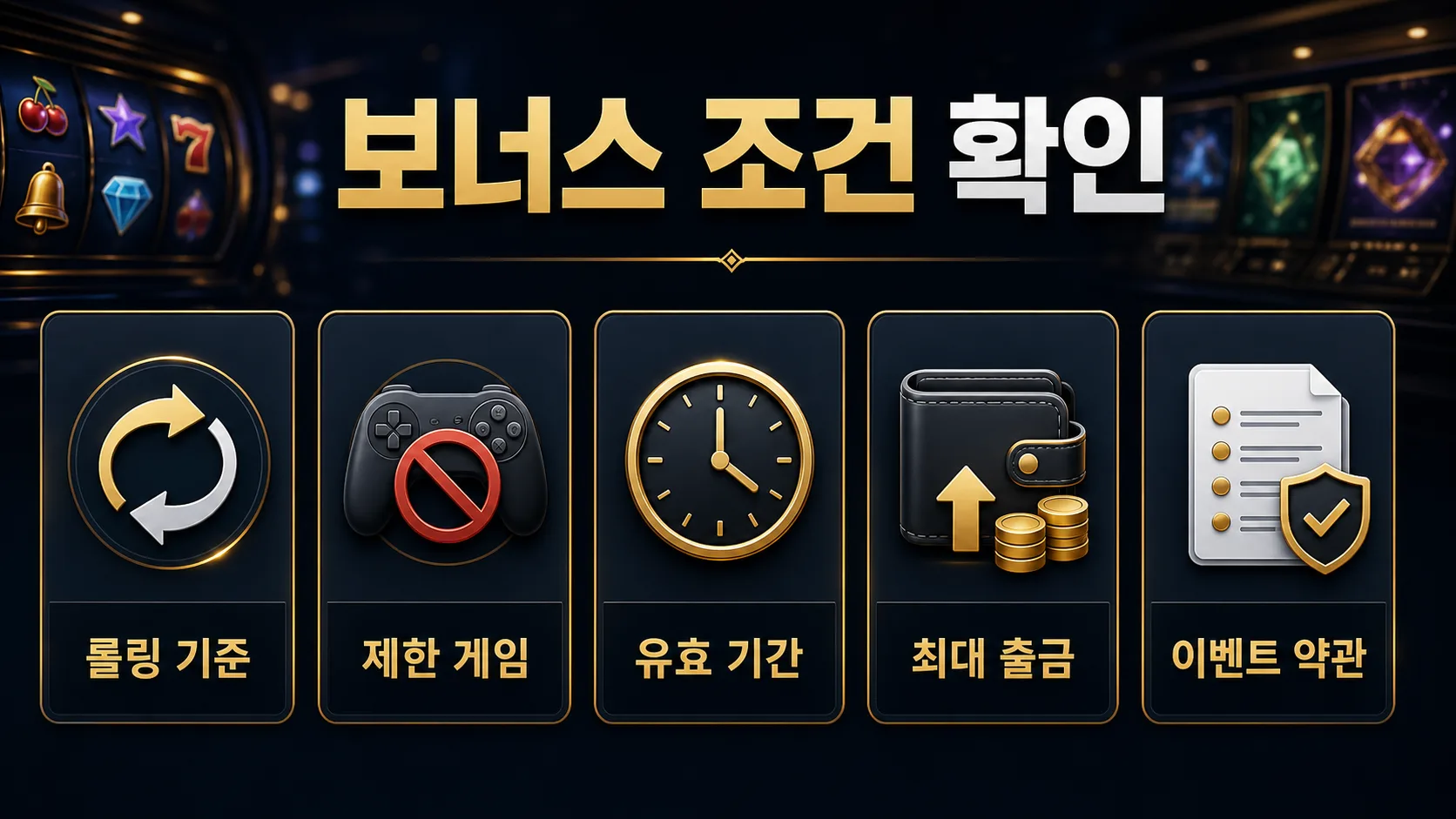온라인 슬롯사이트 이용 기준 보너스 조건과 이벤트 약관 확인 인포그래픽