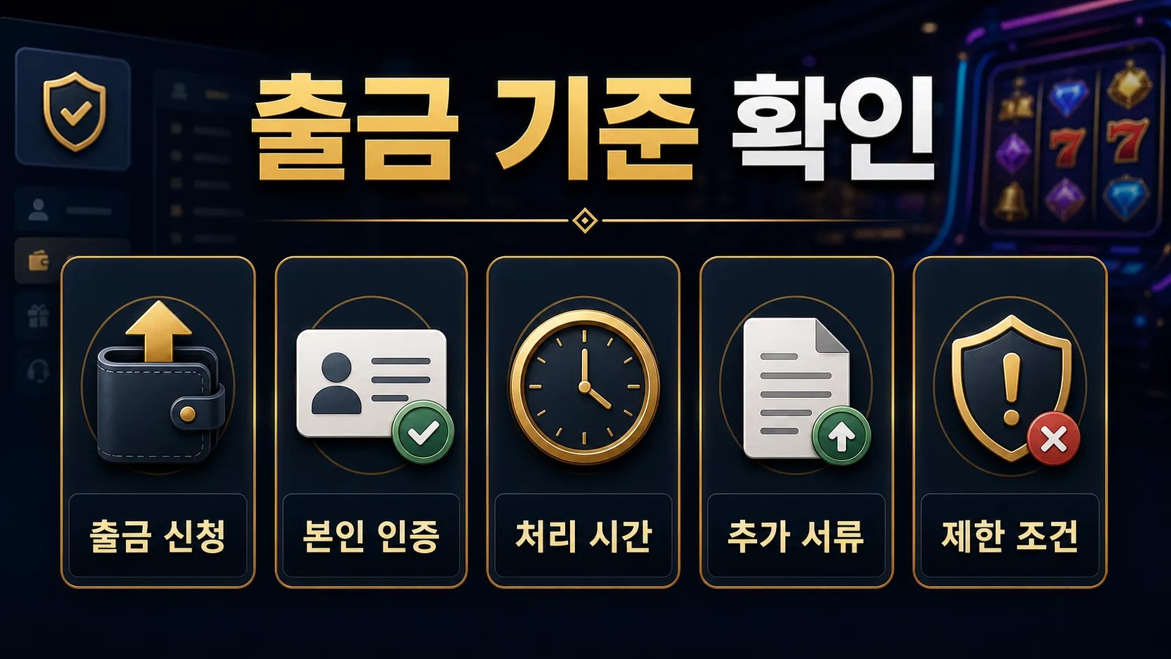 온라인 슬롯사이트 이용 기준 출금 기준과 인증 절차 비교 인포그래픽