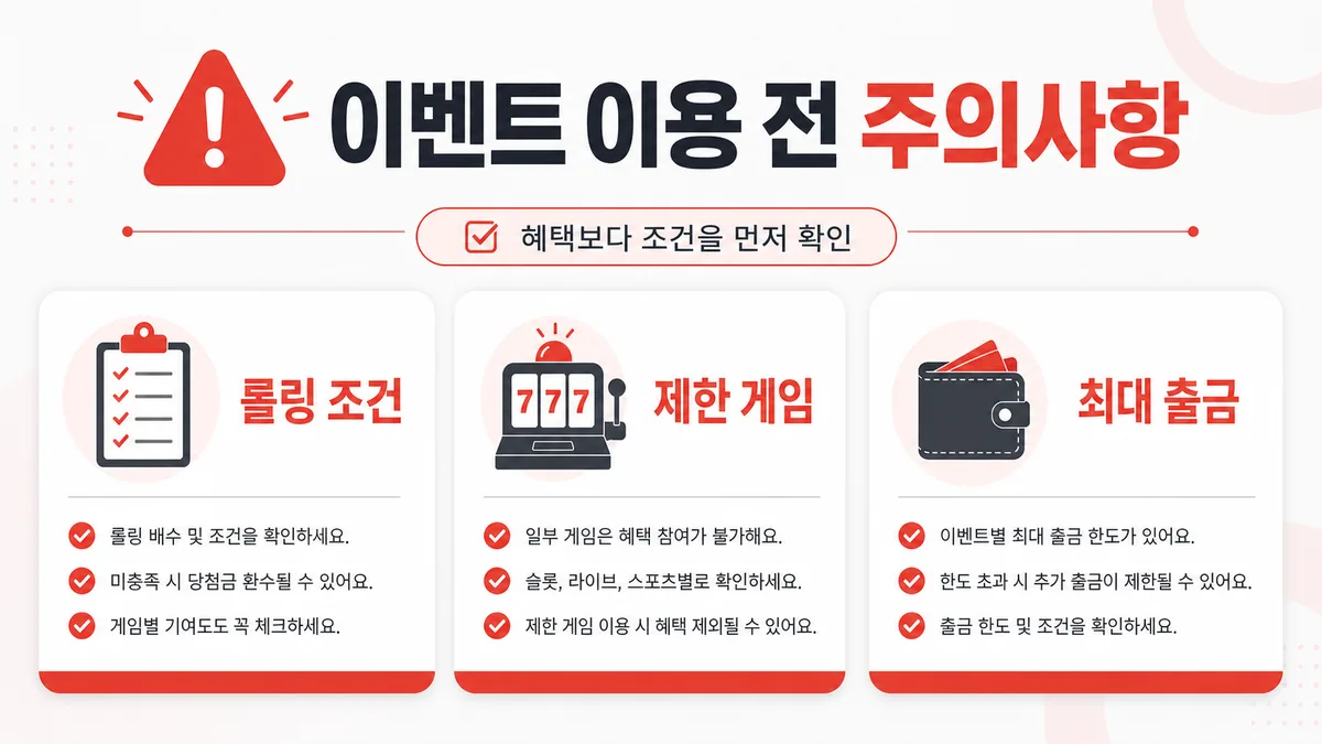 슬롯사이트 하는방법 7단계 이벤트 이용 전 주의사항 인포그래픽