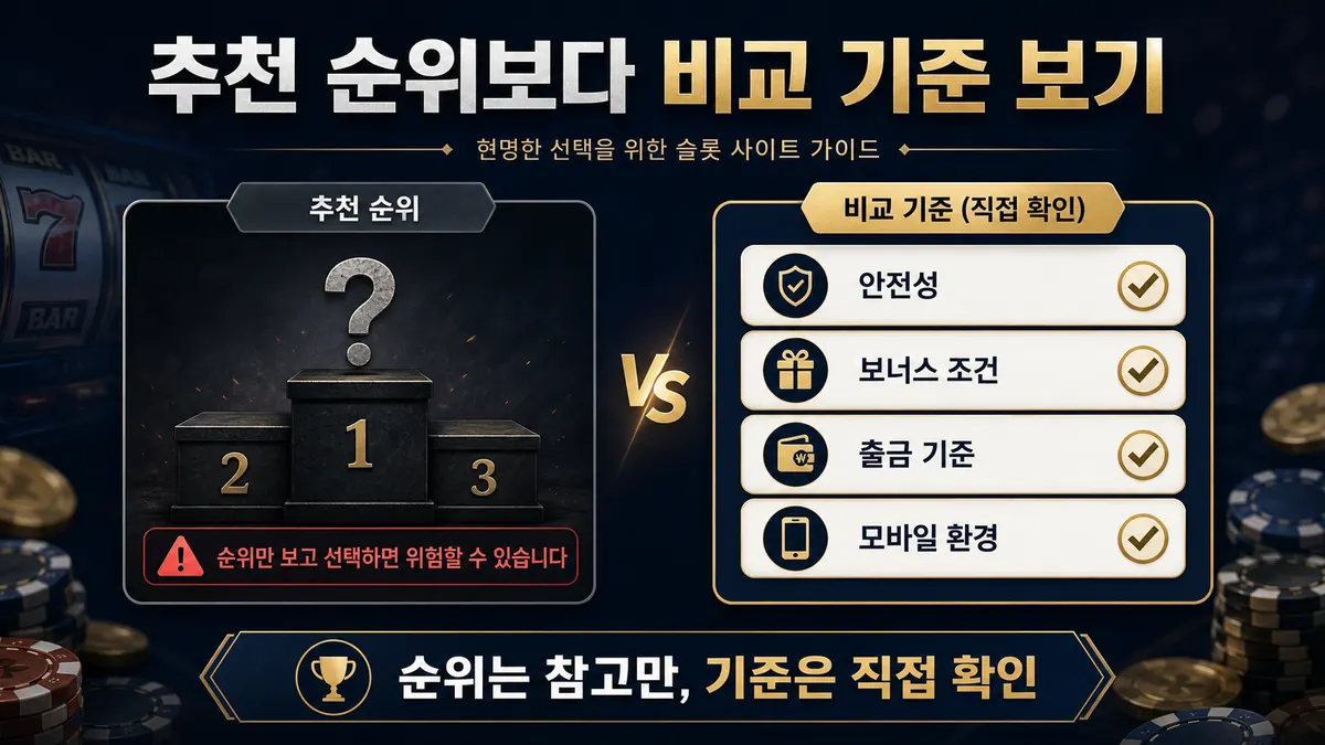 슬롯사이트 추천 순위보다 비교 기준 보기 인포그래픽
