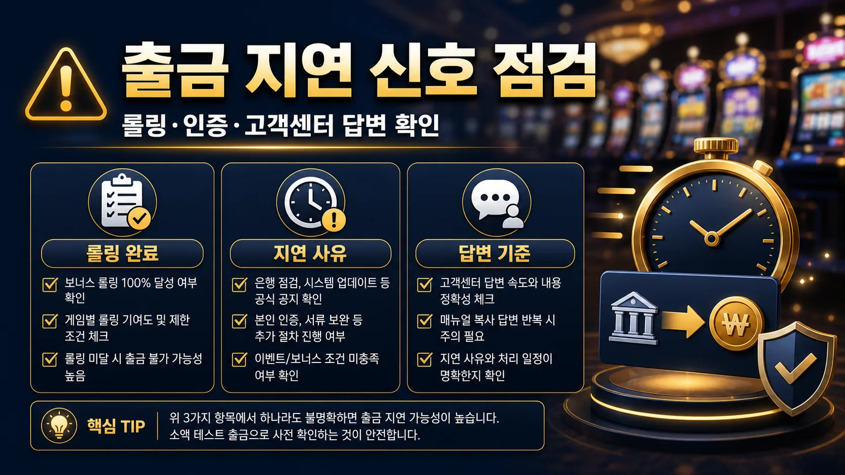슬롯사이트 출금 조건 출금 지연 신호 점검 이미지