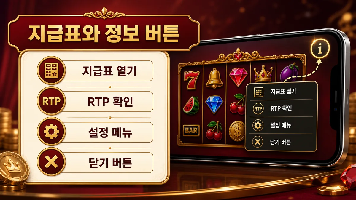 모바일 슬롯사이트 지급표와 정보 버튼 확인 이미지