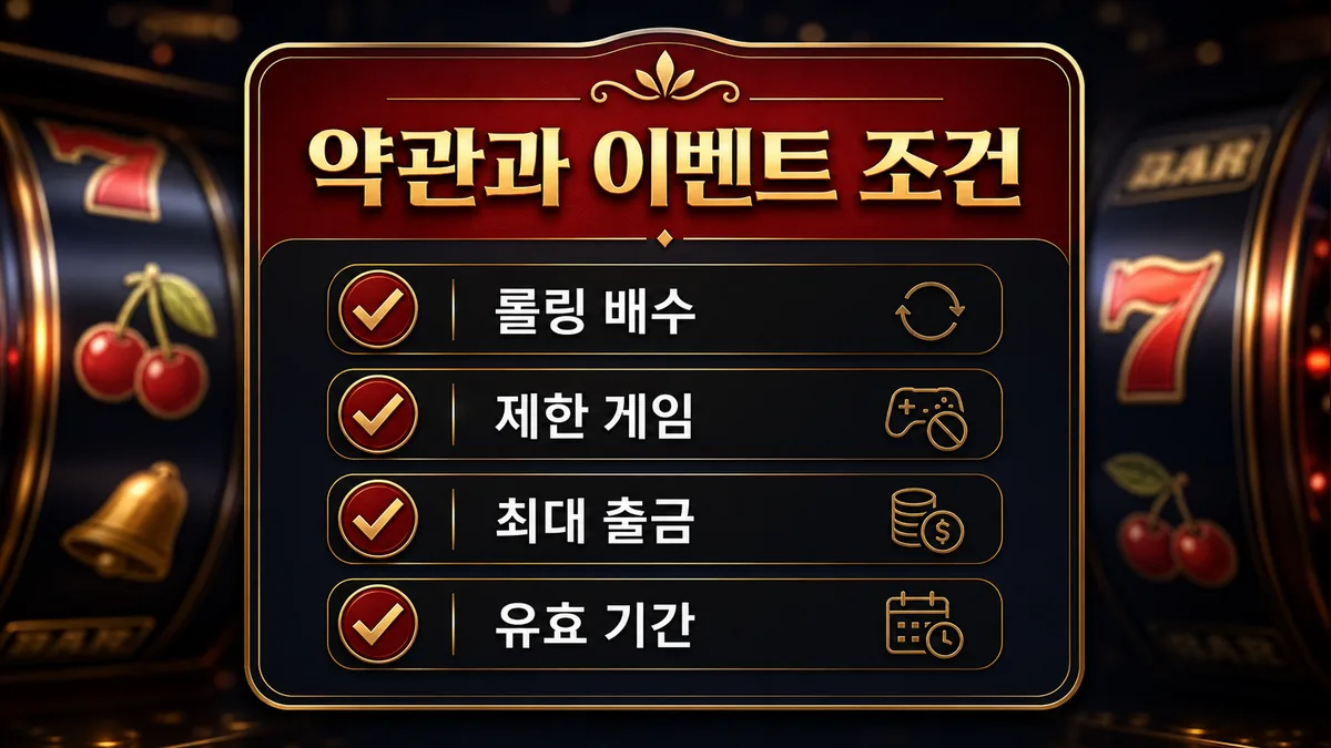 슬롯사이트 가입 전 확인사항에서 약관과 이벤트 조건을 정리한 이미지