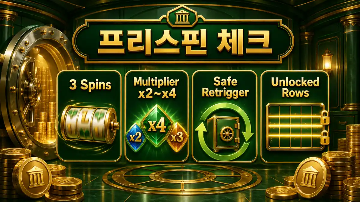 The Great Banker 슬롯게임의 프리스핀과 Safe Symbol 리트리거를 정리한 본문 이미지
